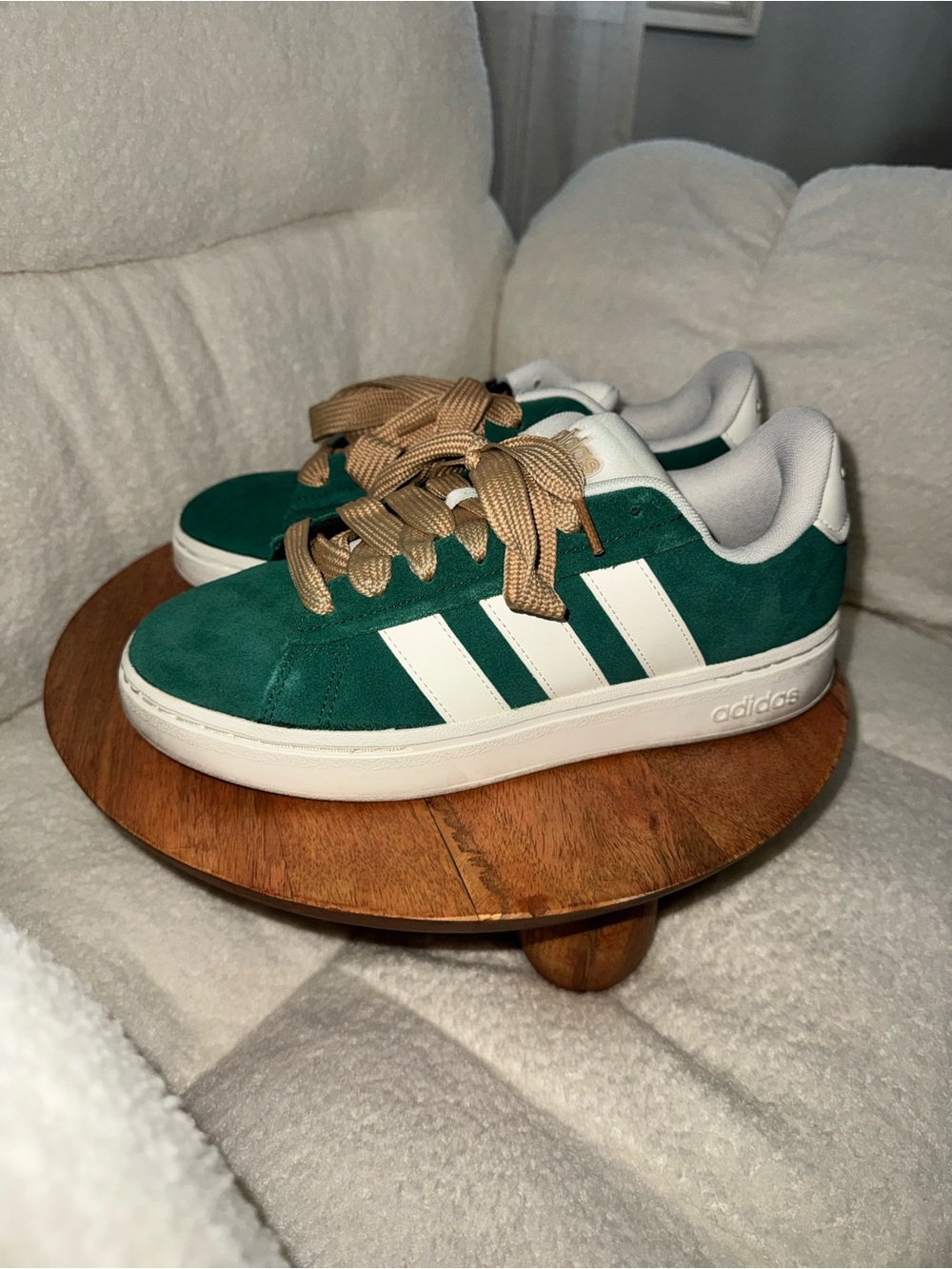 adidas Green Suede Sneakers with White Stripes